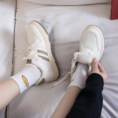 Fleece Verdikte Katoenen Schoenen Duitse Training Damesschoenen Winter Warm Casual Veelzijdig Witte Schoenen Trendy Boardschoenen