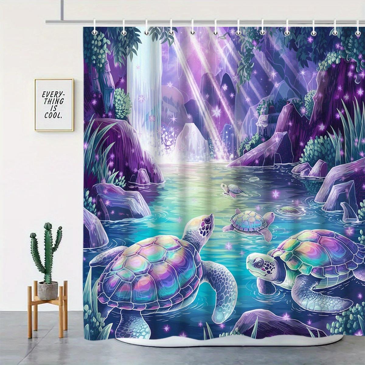 

3D Turtle Shower Curtain Colorful Sea Turtles Magical Waterfall Scene Cosmic Nature Art Calm Modern Decor Waterproof Printed W60H190(CM)-1 Pcs
