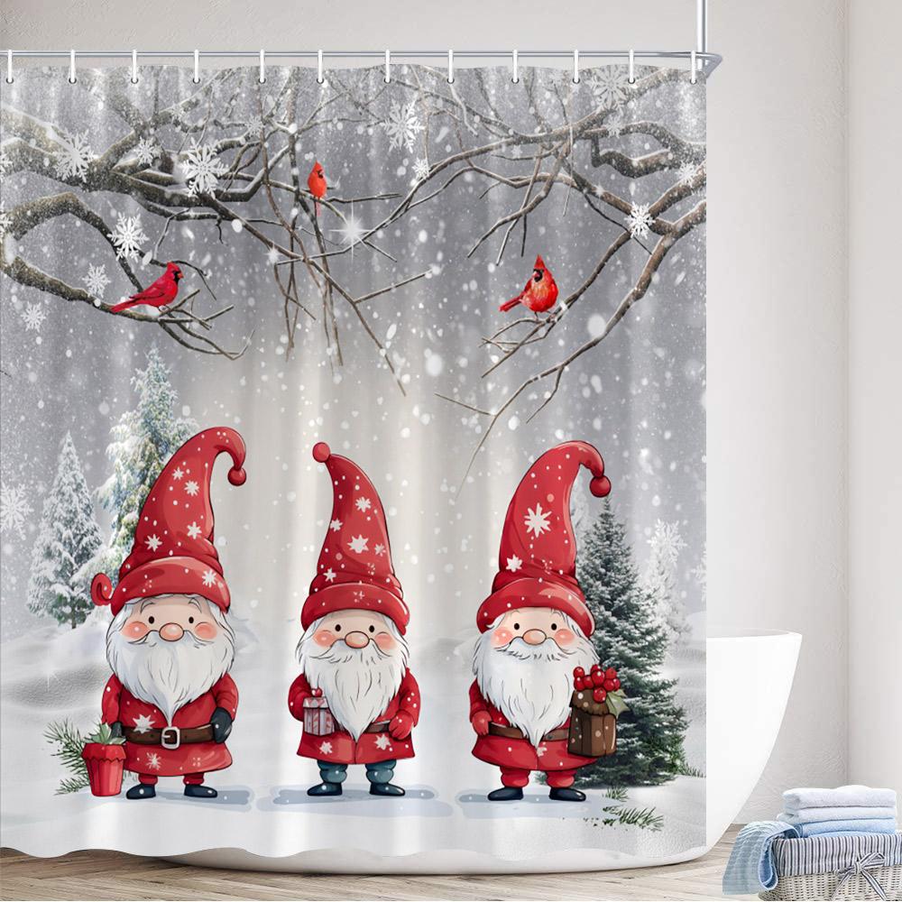 Christmas Shower Curtain Cute Snowman Santa Claus Xmas Tree Dog Winter Truck New Year Home Bathroom Curtains Decor With Hooks