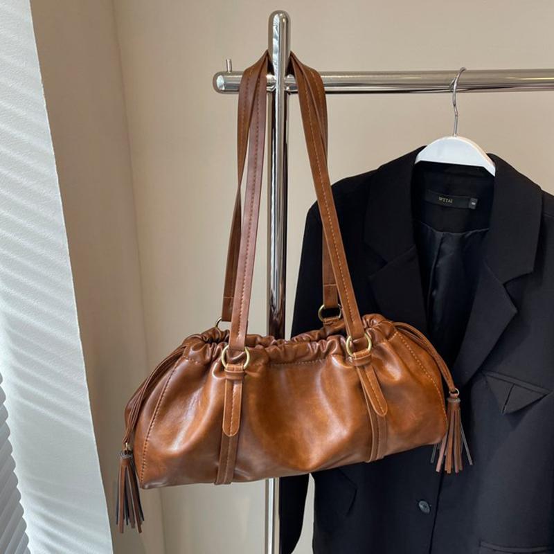 

Yogodlns Retro Shoulder Bag Women Vintage Handbag Purse for Women Tote Bags PU Leather Women s Bag Fashion Drawstring Top Handle Hobo Bag 39x11x19cm