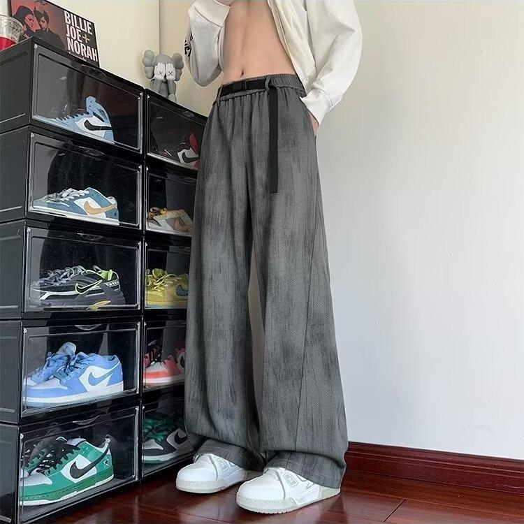 Tie-dye drape casual pants men's trendy summer new loose straight trousers wide-leg versatile design trousers