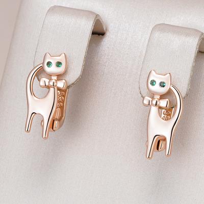Luxe Leuke Katten Oorbellen Voor Meisjes Rosé Goud Kleur Natuurlijke Zirkonia Accessoires Kinderen Baby Kerstcadeaus Dierlijke Sieraden