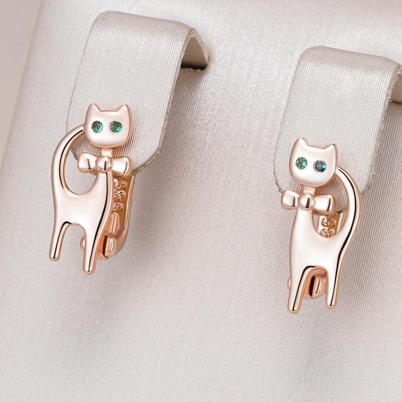 Luxury Cute Cat Earrings For Girls  Rose Gold Color Natural Zircon Accessories Children Baby Xmas Gifts Animal Jewelry