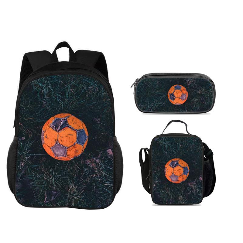 Sac à dos de football, trousse à crayons, poche de glace, Ensemble 3 pièces, nouveau motif football, meilleur partenaire pour les étudiants et étudiantes allant à l'école