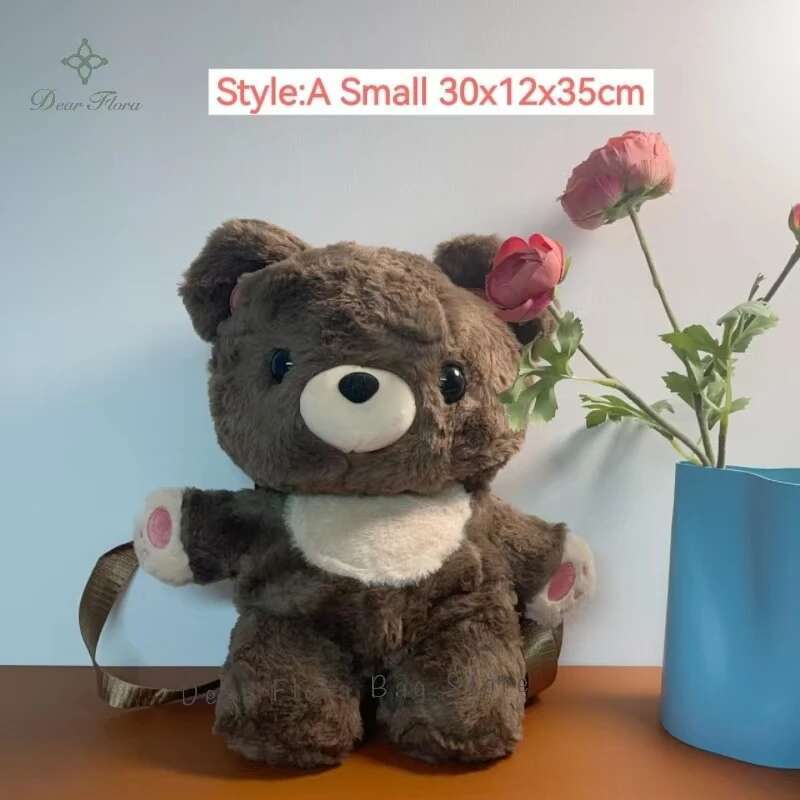 

Y2k Милый плюшевый рюкзак в виде коричневого медведя Каваи Мягкий рюкзак с животным Высококачественная лолита Меховая сумка через плечо Модный подарок на день рождения для девочки