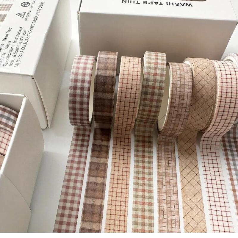 

8 Rolls Retro Washi Tape Set Skinny Vintage Decorative Adhesive Masking Tapes Decoration Stickers for Art DIY Journals