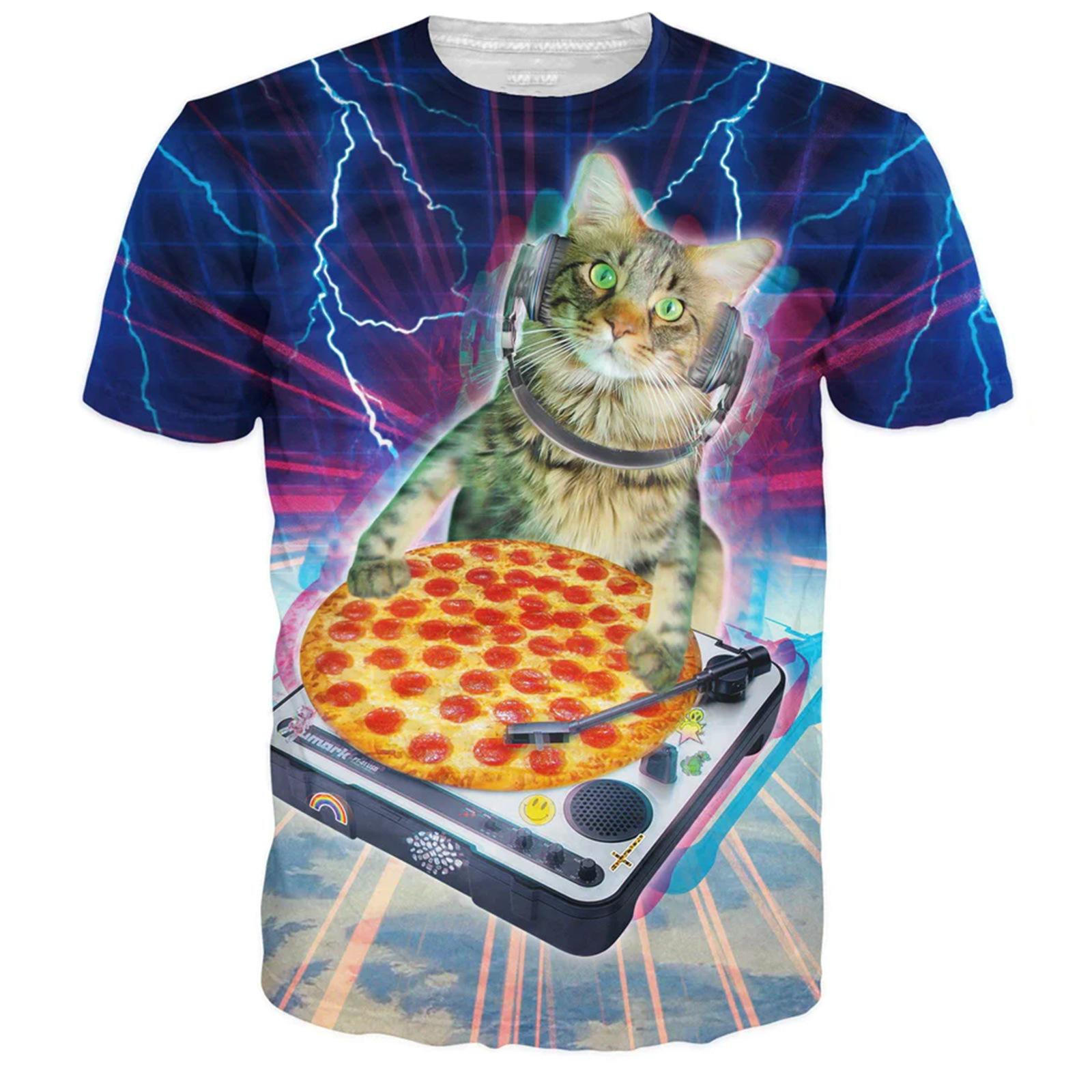 Animal Funny Cat 3D Digital Printing T-Shirt Teen Men s Short Sleeve Top S