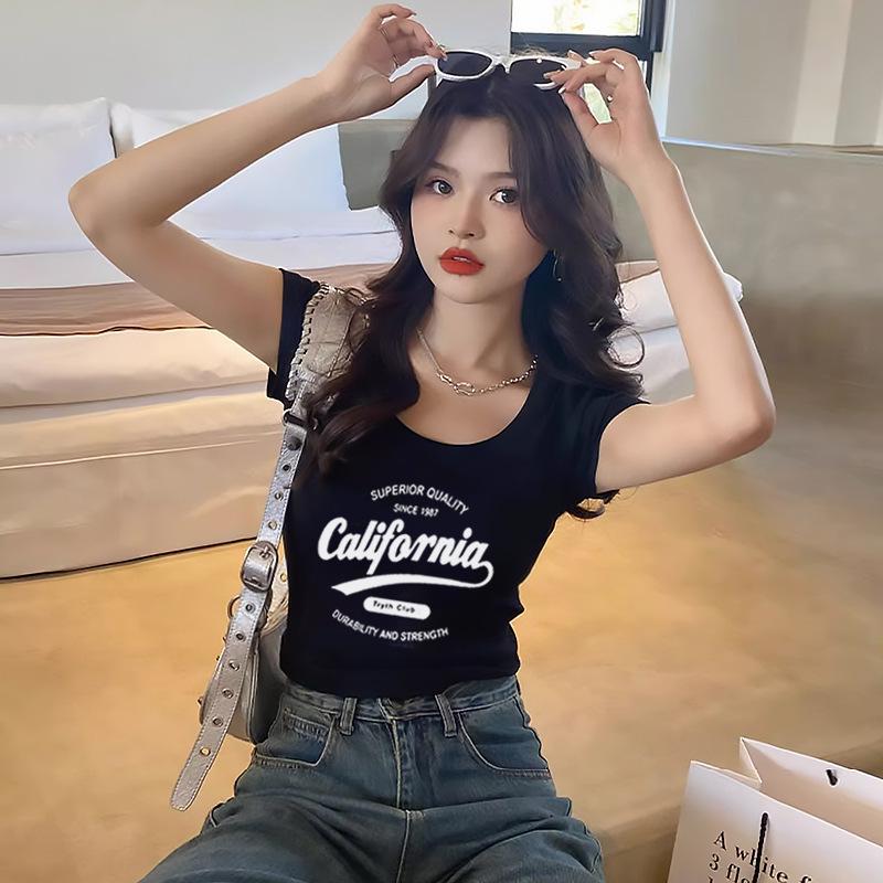 Women's Spicy Girl Letter Print Short Sleeve Slimming T-Shirt