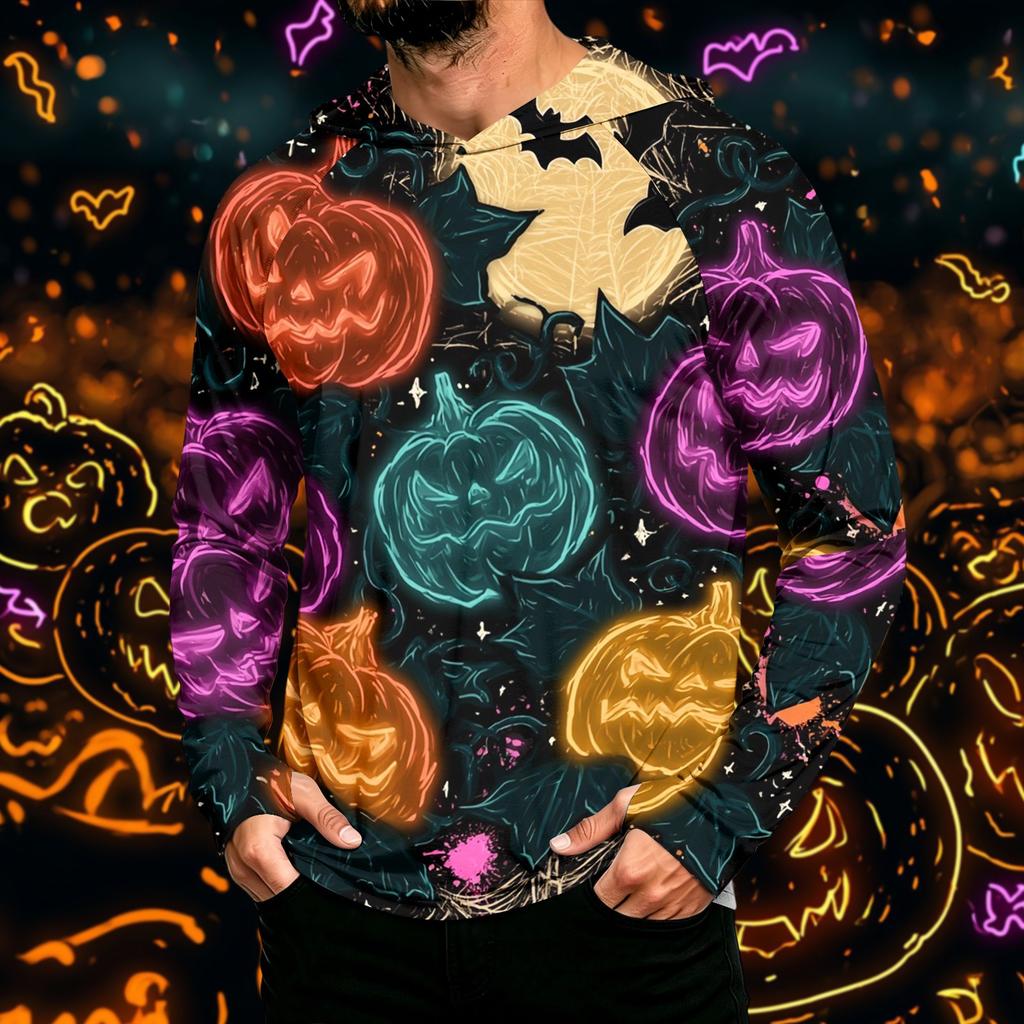 Men's Long Sleeve Hoodie with Sun Halloween Print Pullover