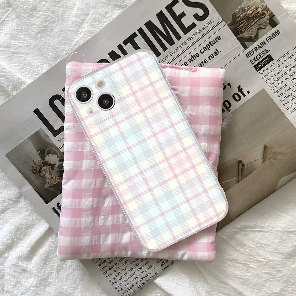 

Simple Chic Lattice Pattern For iPhone 11 12 13 14 15 16 17 Pro Max Plus Air Transparent Clear Shockproof Case iPhone 17 Air