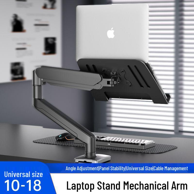 White Mechanical Arm Dual-Screen Laptop Stand: Liftable, Rotatable, and Suspended Cantilever Riser.