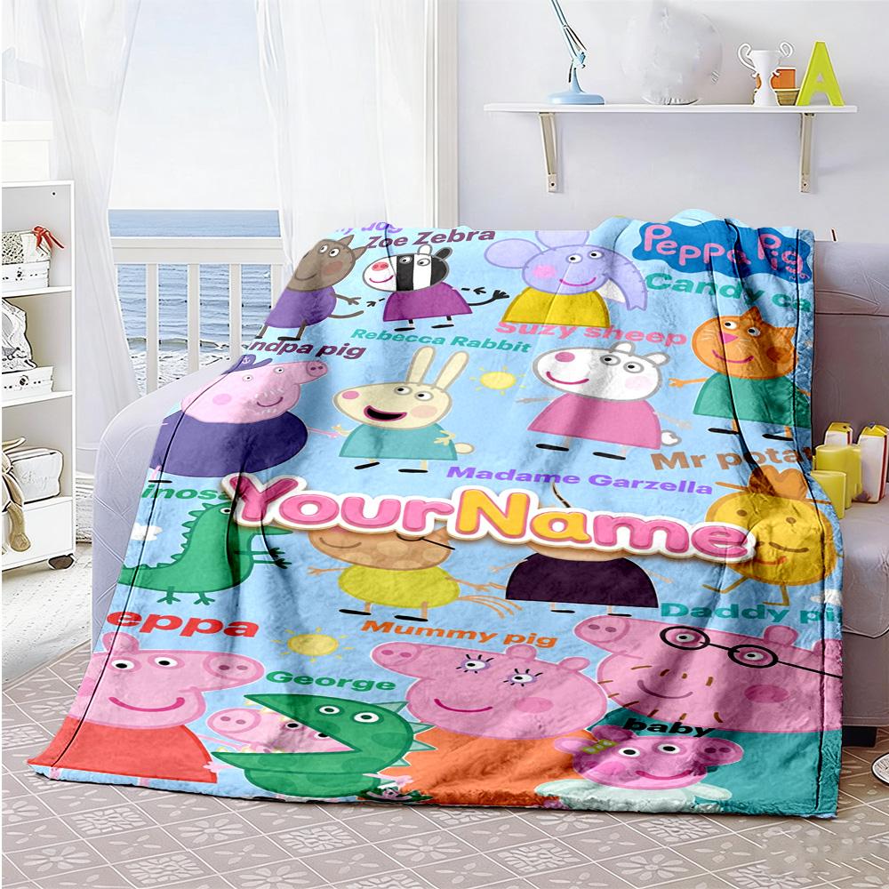 Peppa Pig Personalized Name Blanket Gift Personalized Blanket Ultra-Soft for Bed Living Room Nap Seaside Ideal for All Seasons