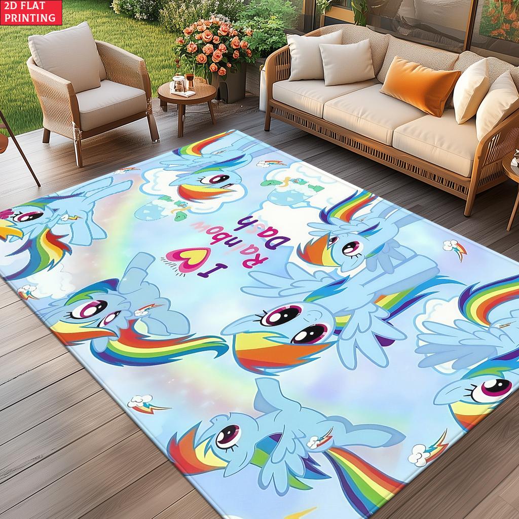 Cute Rainbow Pegasus Area Rug, Cloud Sky Theme Non-slip Floor Mat, Decorative Carpet for Kids Girls Bedroom, Washable Home Gift