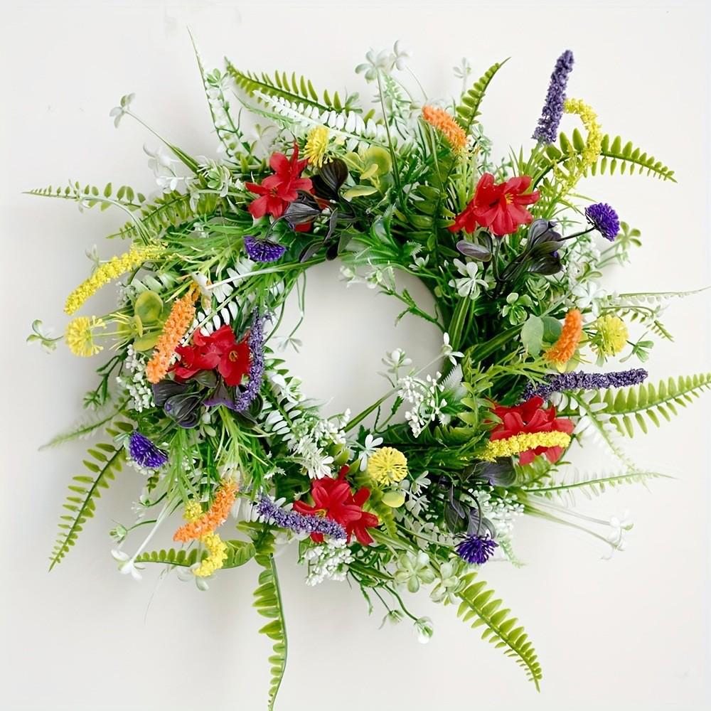 Texas Wildflower Cross Spring Wreath - Front Door Hanging Ornament with Artificial Plants