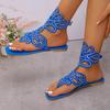 Summer New Flat Shoes Women Square Head Toe Crystal Line with Soft Sole Anti-slip Wear-resistant Sandals