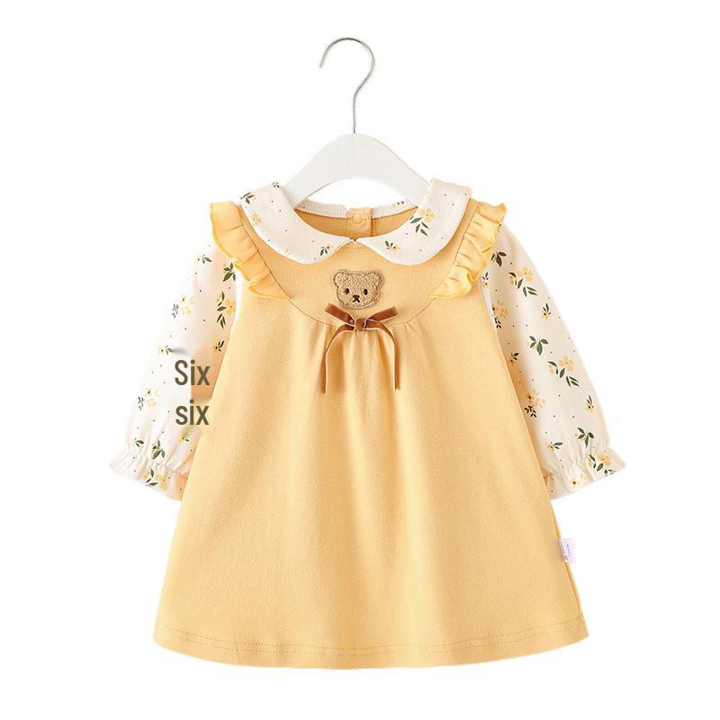 

Очаровательное хлопковое платье с длинным рукавом для девочки - корейская весенне-осенняя мода 90 cm