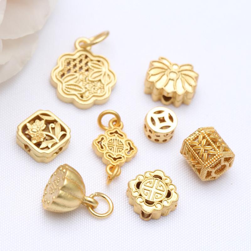 Gold-Plated Copper Lotus Pod Spacer Beads & Pendant Charm for DIY Bracelets