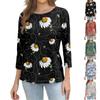 T-shirt da donna stampata allentata con maniche a 3/4, girocollo, moda casual, alla moda