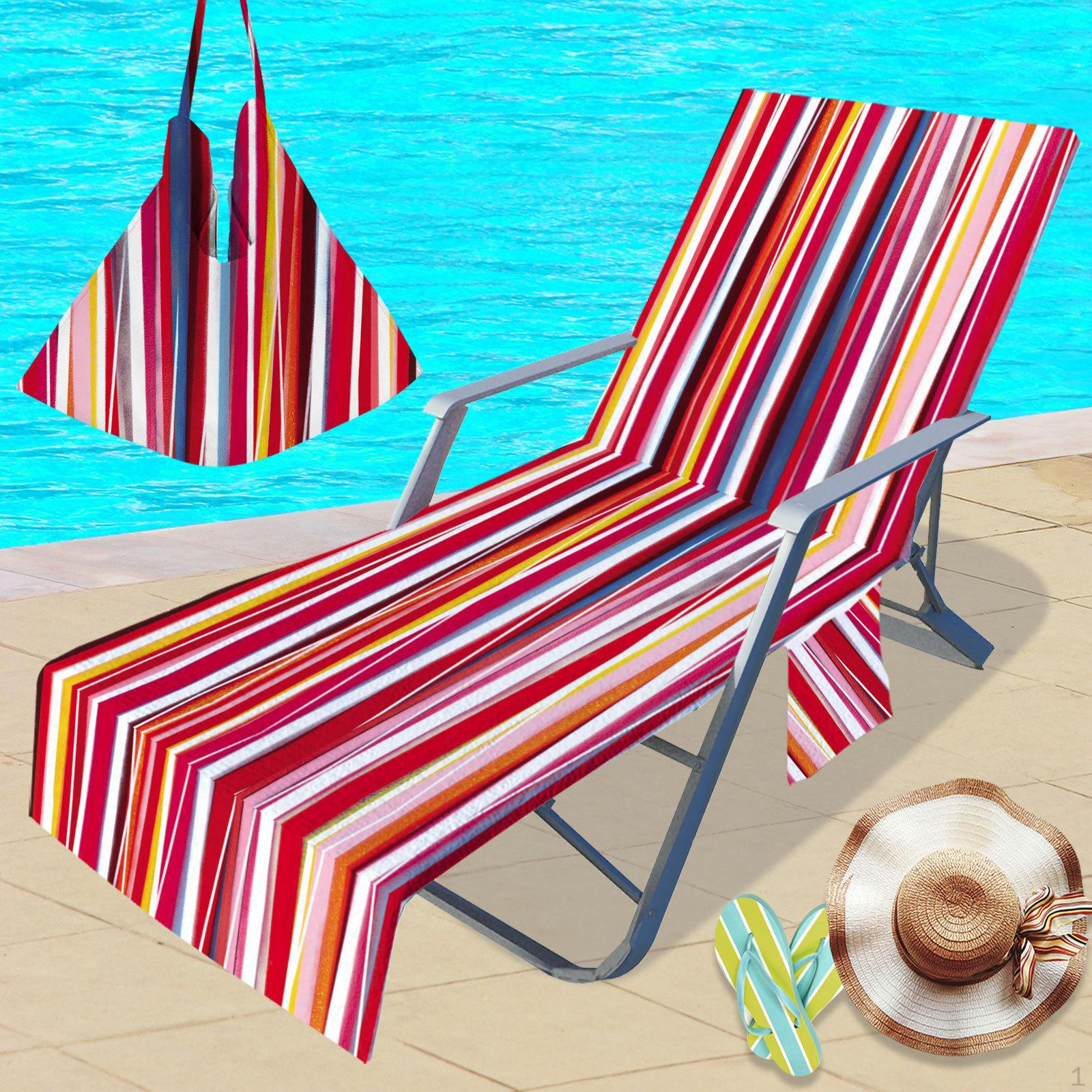 

Beach Chair Cover Stripe Lounge with Pocket for Water Park Sunbathing Hotel Leisure Black
