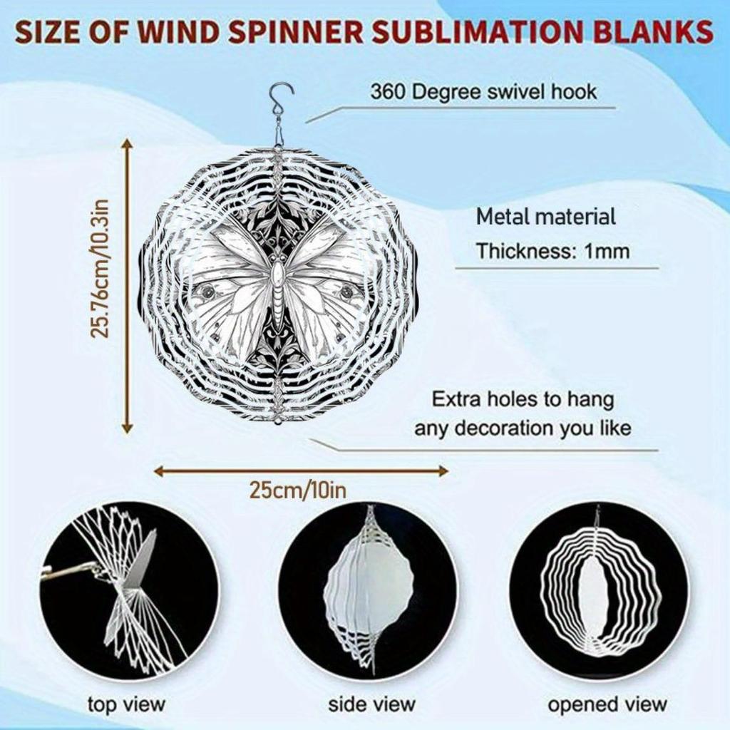 Hand-Drawn Metallic Black & White 3D Butterfly Mandala Wind Chime - Outdoor Hanging Garden Sculpture Art, No Power Needed