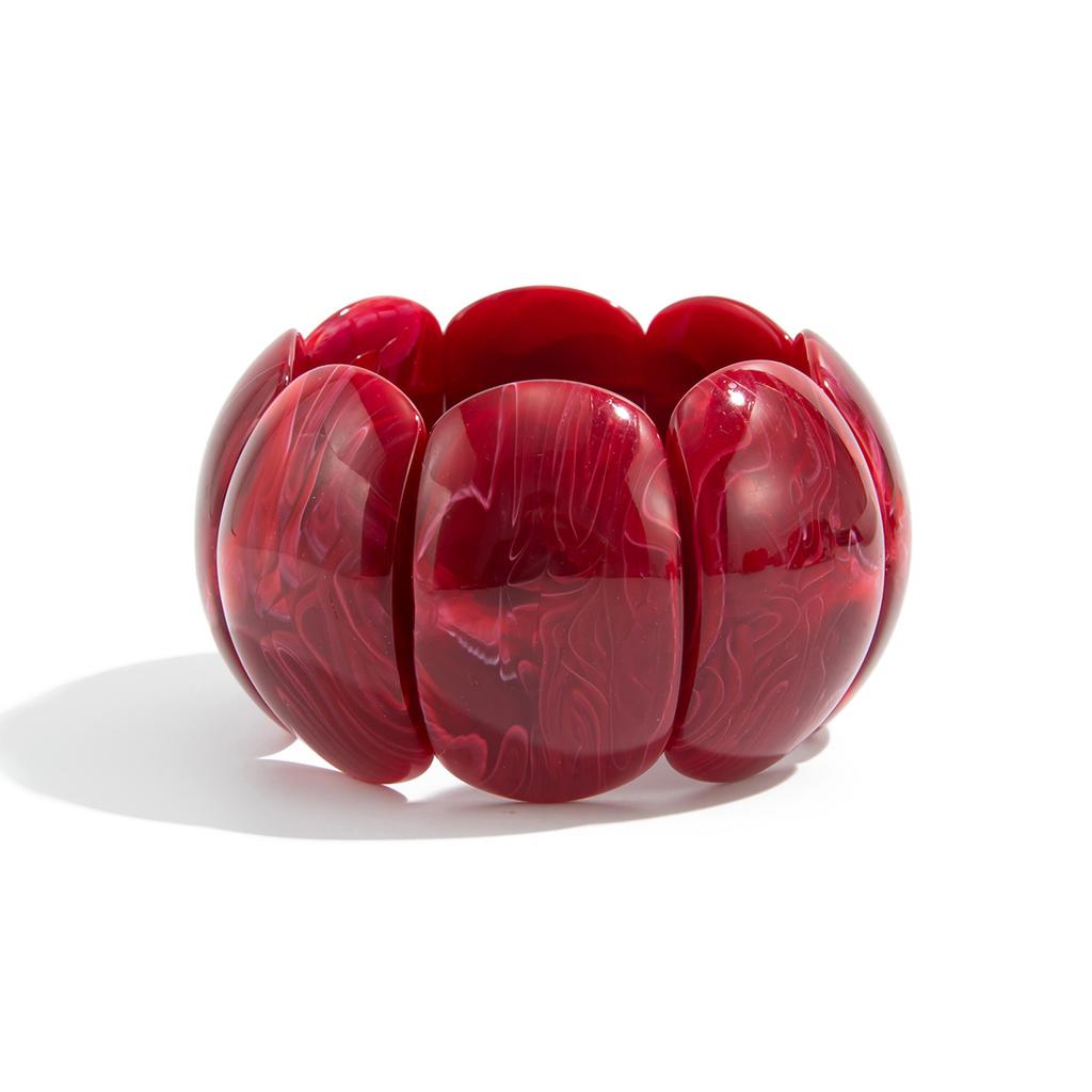 Angora Red Smudge Curved Resin Bracelet, Fashionable Elbow Beaded Splicing Elastic Bracelet