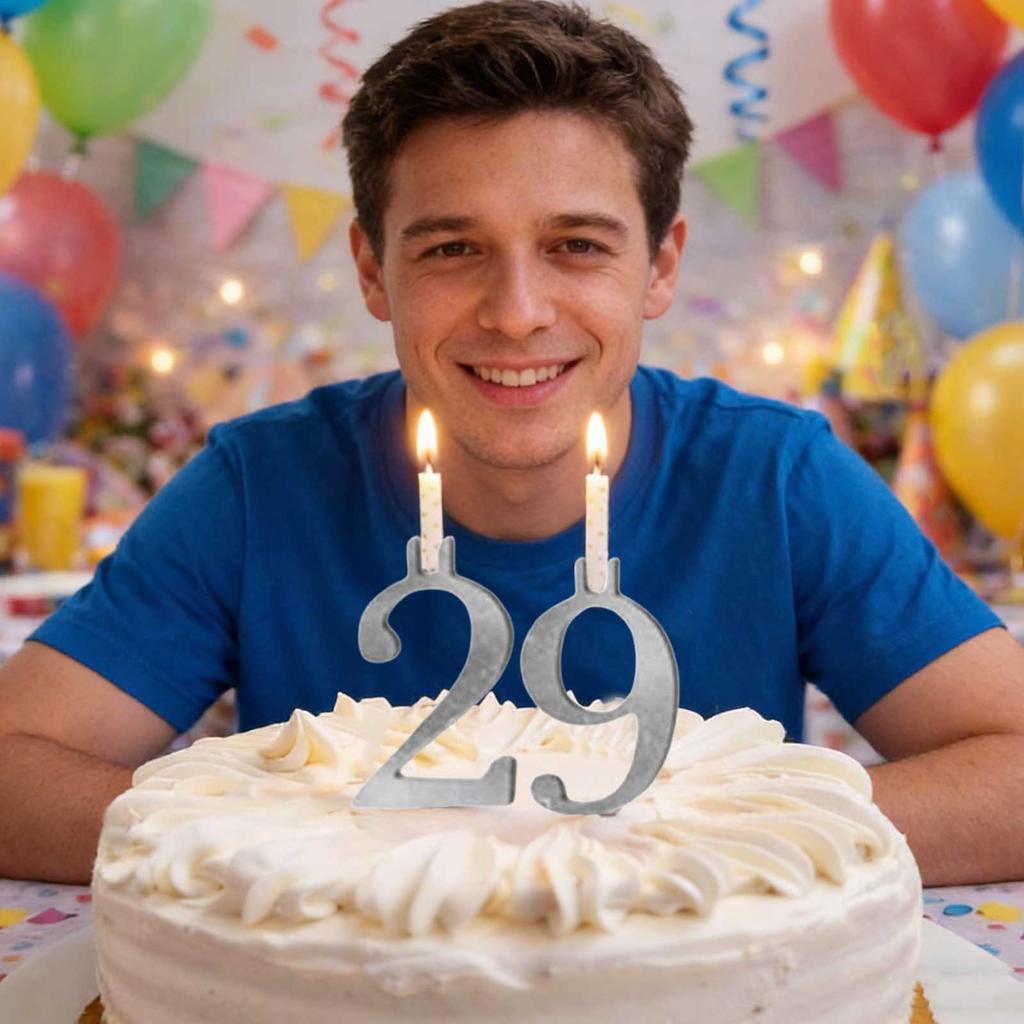 Reusable Digital Birthday Cake Candle Holders Set Metal Silver Cake Topper Decorations for Anniversary Wedding Party Celebration