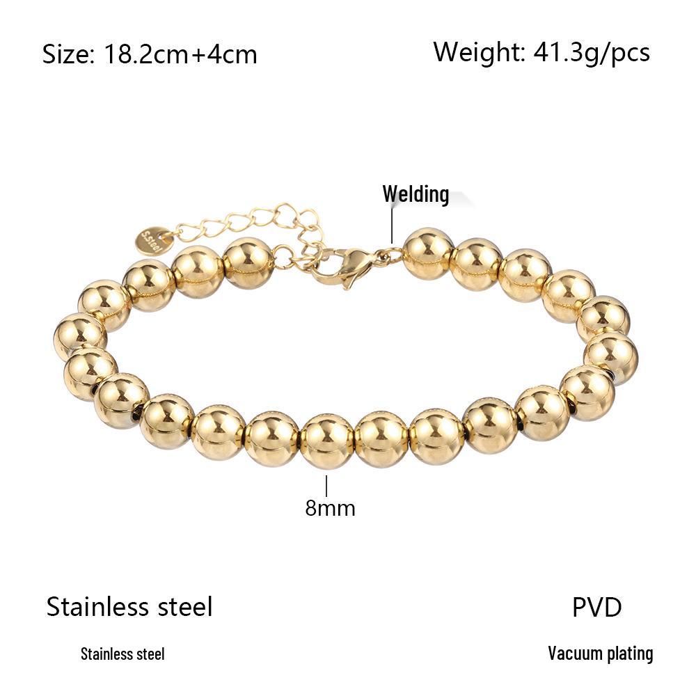 Bracelet Européen & Américain Minimaliste en Acier Inoxydable Élastique à Perles Dorées pour Femmes