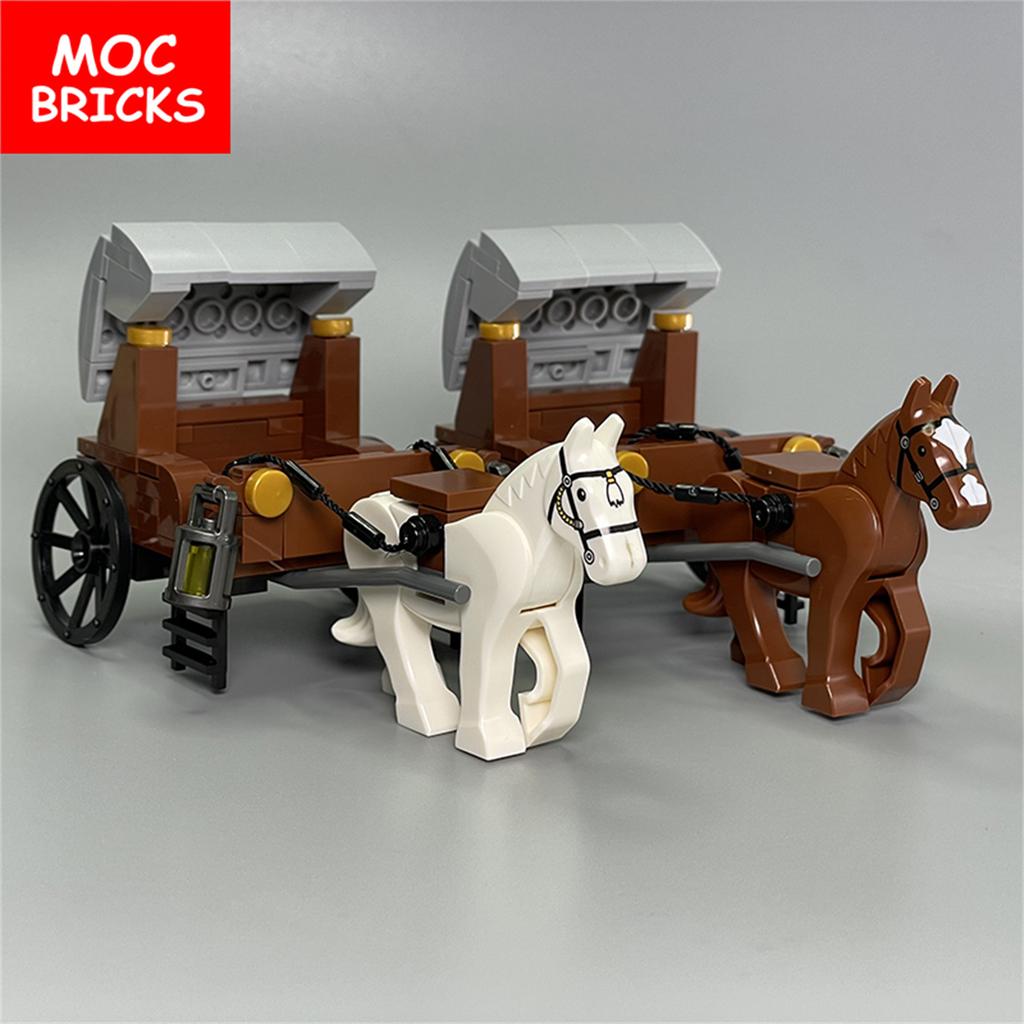 Set MOC Steine Mittelalter Kutsche Königliche Prinzessin Pferdekarren Schloss Zubehör Bausteine Zusammenbauen Kinderspielzeug
