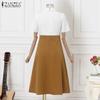 ZANZEA Women Classic Collar Summer Casual Short Sleeve Patchwork Dress