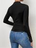 2024 High Neck Solid Color Slim-Fit Women's Long Sleeve Ruched T-Shirt