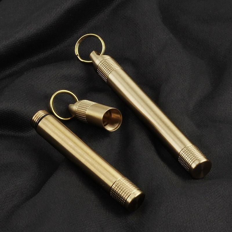 Brass Seal Bottles Waterproof Canister Keychain Medicine Toothpick Bottle Outdoor Camping Tool