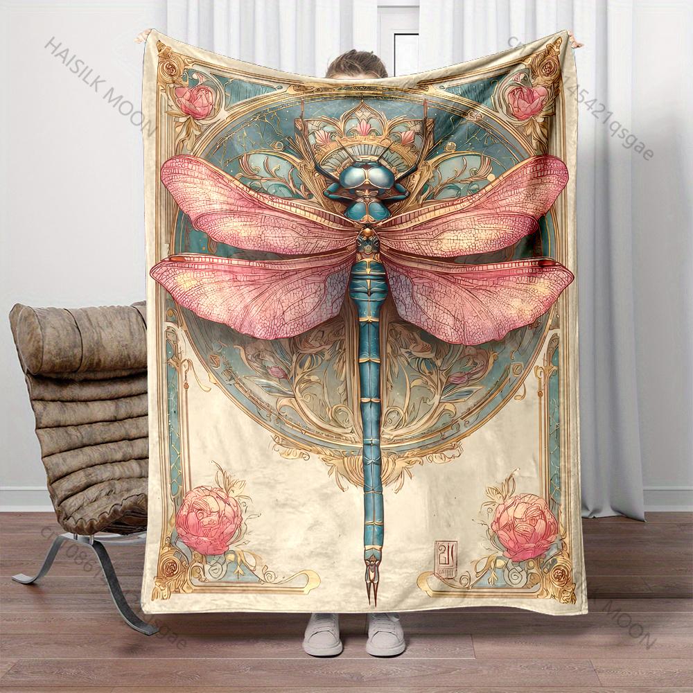 

1PC Dragonfly Art Design Print Blanket Warm Soft Fluffy Kids and Adult Sofa Bed Throw Blanket for Home Travel Camping 75x90cm