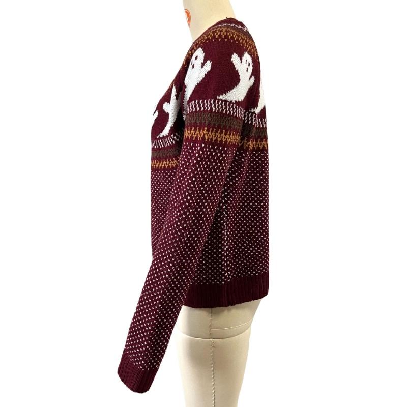 IHUASU Damen Herbst- und Winter Retro Polka Dot Langarm Strickpullover Locker