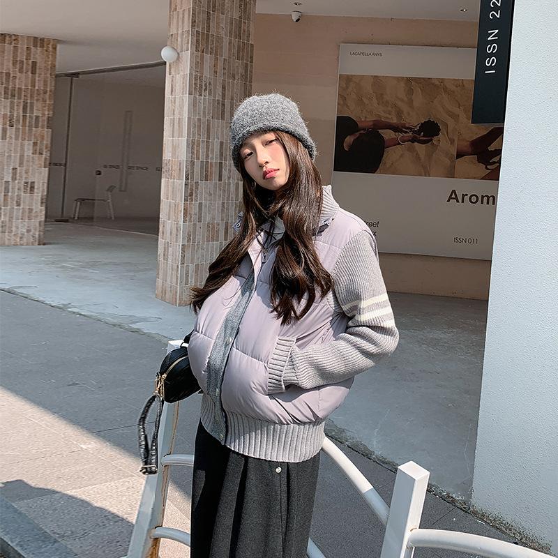 

New Ladies Knitted Sleeves Cotton-padded Jacket Autumn and Winter Short Collar Cotton Coat XXL