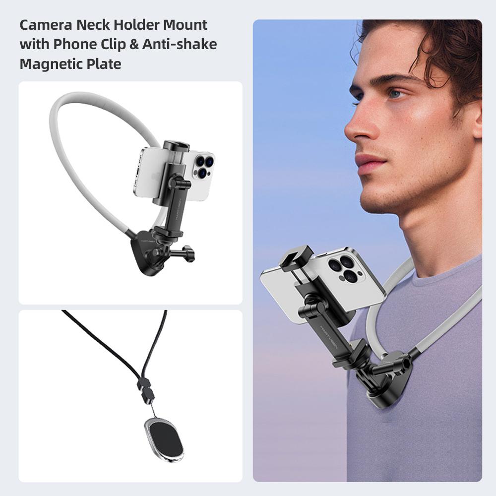 martvsen S7 PRO Camera Neck Holder Mount with Phone Clip POV Camera Necklace Mounting With Anti shake Magnetic Plate