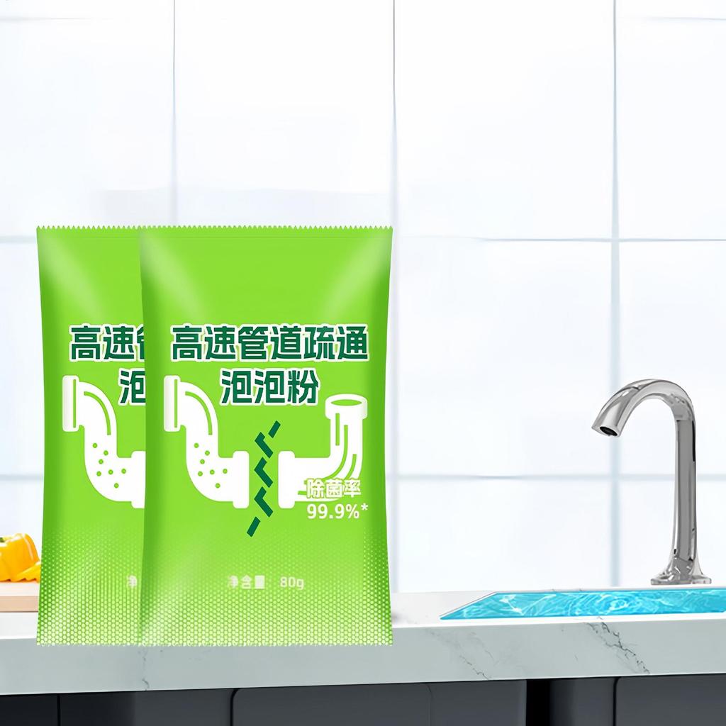 Foaming Drain Cleaner Powder Fast-Acting Clog Remover for Kitchen Sink & Bathtub, Powerful Pipe Declogger Dissolves Hair Grease