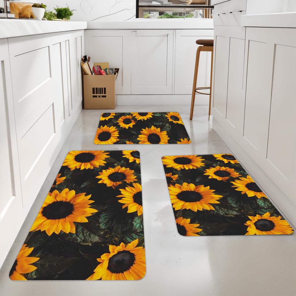 1 Stück Frühlings Sonnenblumenmuster Fußmatte Modern Küche Polyester Teppich Rutschfest Bunt Innen Teppich, Für Zuhause Badezimmer Schlafzimmer Wohnzimmer Dekor