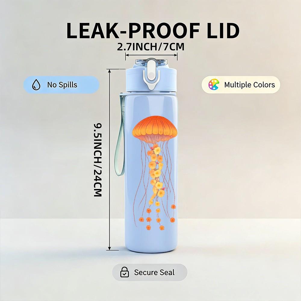1 ks Umělecká láhev na vodu s dlouhými chapadly medúzy 750 ml Barevná plastová sportovní láhev na vodu Nepropustné víčko s flip-top brčkem Vhodná pro sport, kancelář, domácí použití