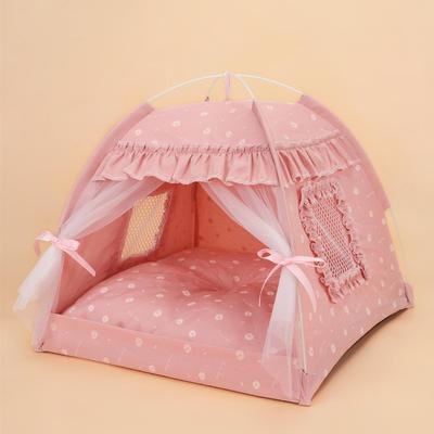 Pet Semi-enclosed Tent Breathable Cat Kennel Dog Kennel Outdoor Blue Floral Tent Foldable