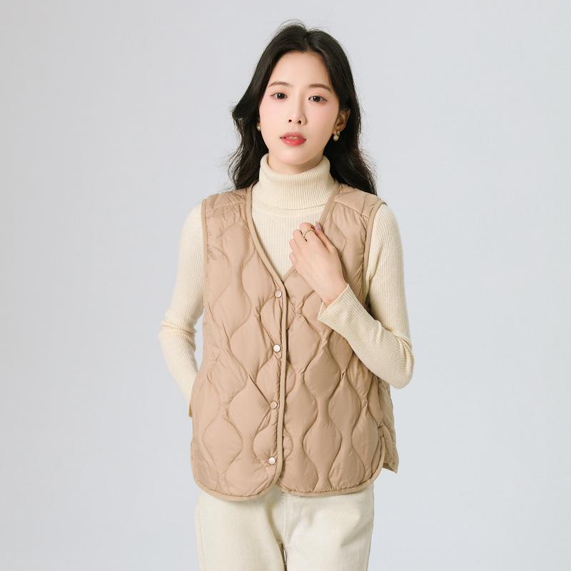 New standard velvet V-neck liner vest light down vest women's winter new gourd pattern collarless cloud inside