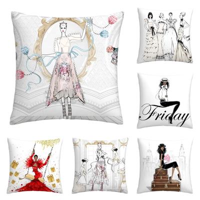 Fronha de almofada com ilustração de moda, capa de almofada favorita da menina, capa de almofada para decoração de sofá decoração de casa 50x50 40x40 60x60