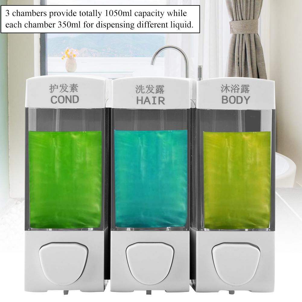 Wall Mounted 3 Chamber Liquid Lotion Shampoo Soap Dispenser Set Bathroom Accessories