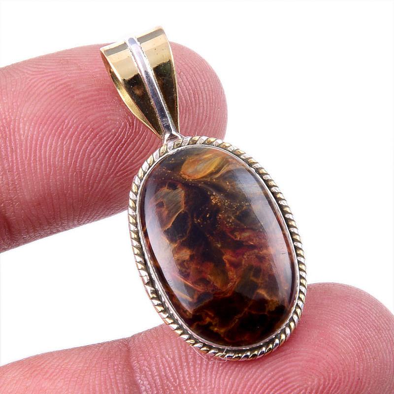 

Natural Pietersite Gemstone 925 Solid Sterling Silver TwoTone Pendant 1.25 R2n16