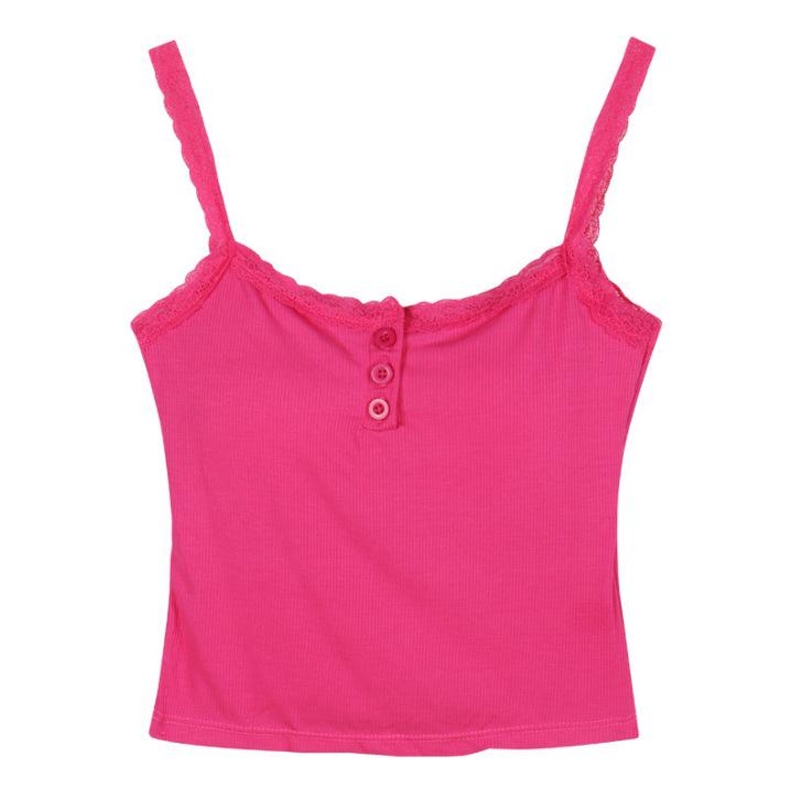 Lace Camisole Tank Top for Women - Summer Sexy Hot Girl Style with Chest Pad and Slimming Fit
