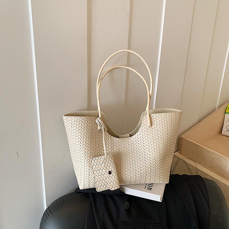 

Vintage Woven 2in1 Tote Bag Women s Fashi Large Capacity Versatile Casual Shoulder Bag Summer Beach Bucket Bag 45x11.5x26CM білий