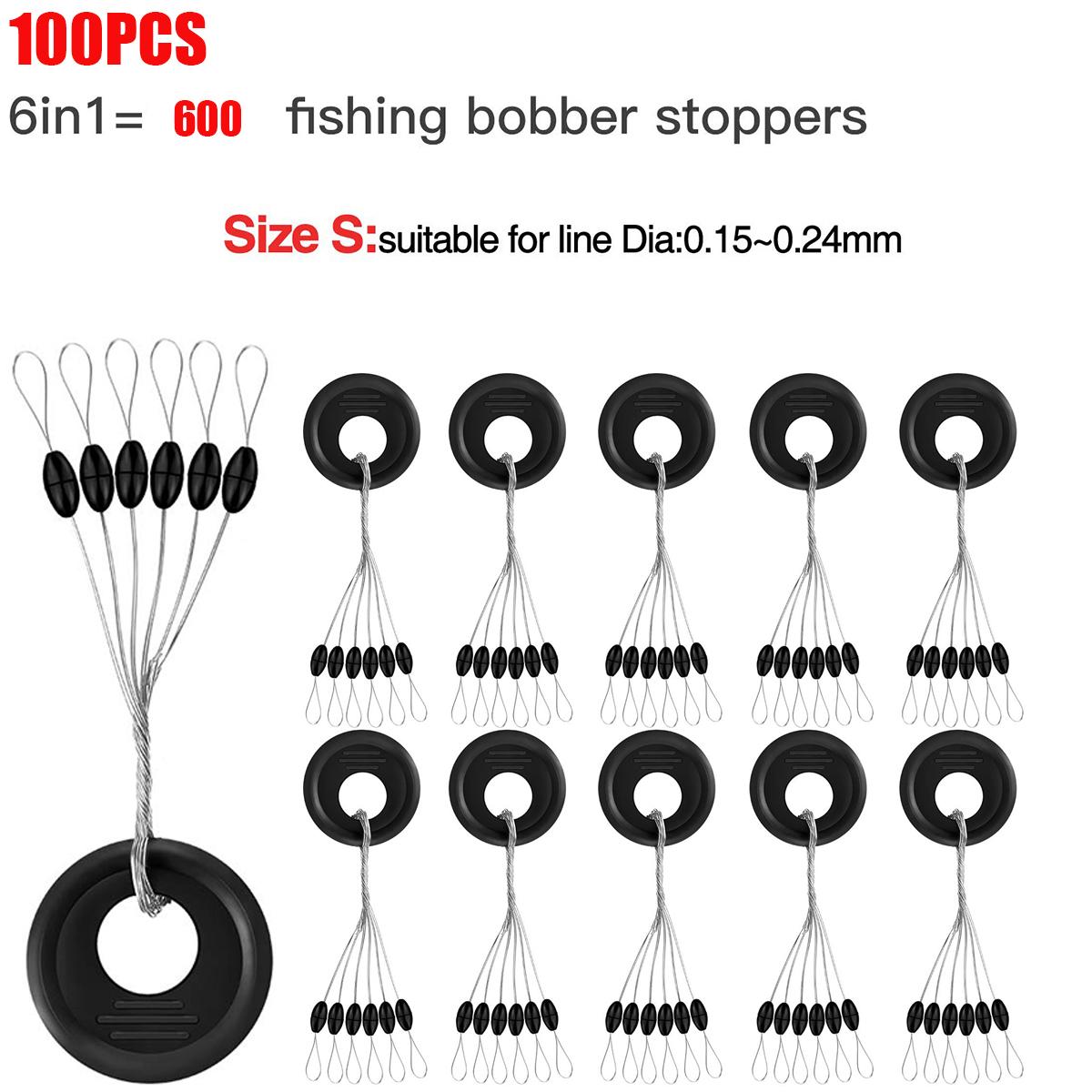Rubber Fishing Bobber Stopper,6 in 1 Float Sinker Stops,Black Oval Cylinder,L M S Float Stop Available