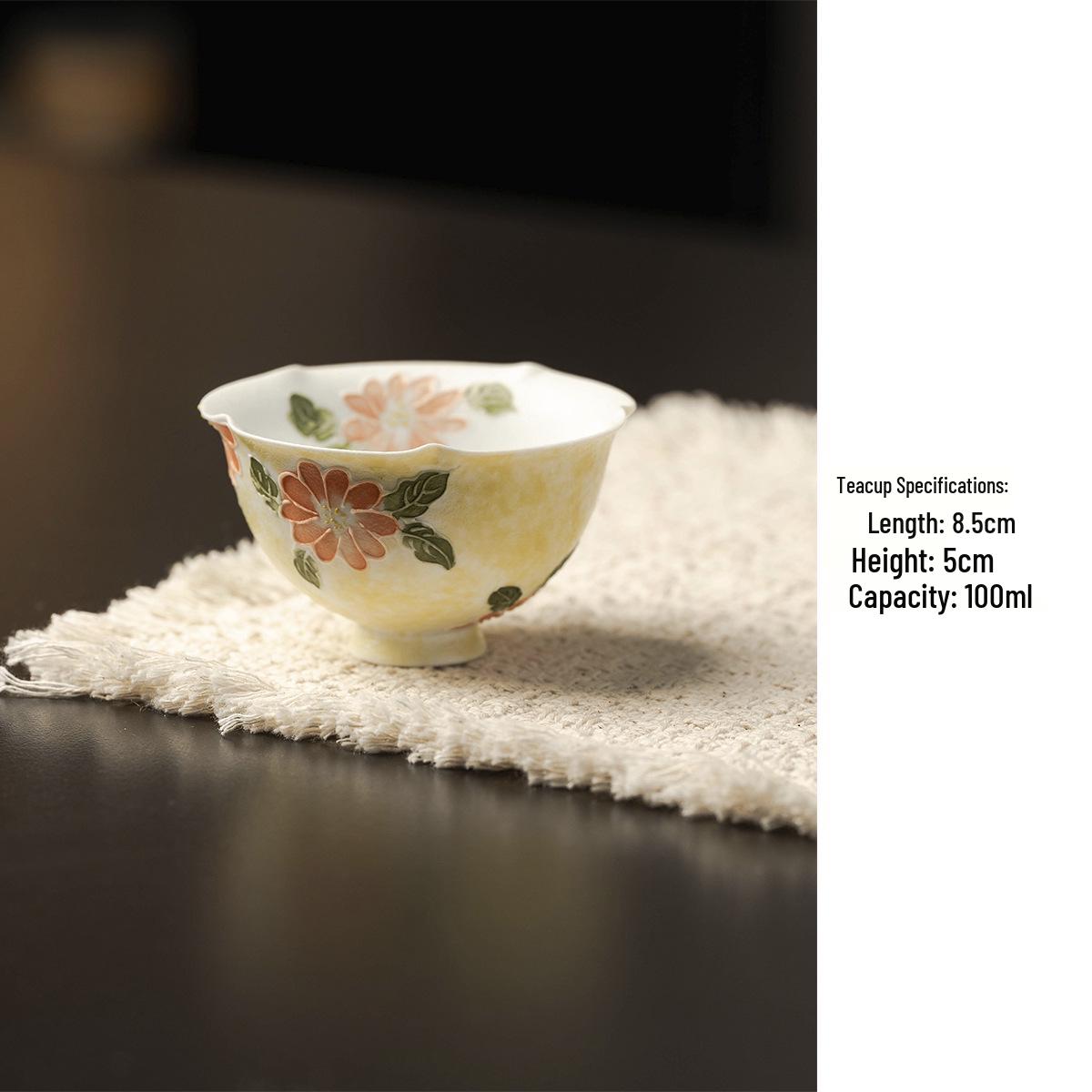 

Yanyan Hand-Painted Butterfly Ceramic Tea Cup with Floral Rim, High-Foot Design - Ideal for Ladies Kung Fu Tea Set
