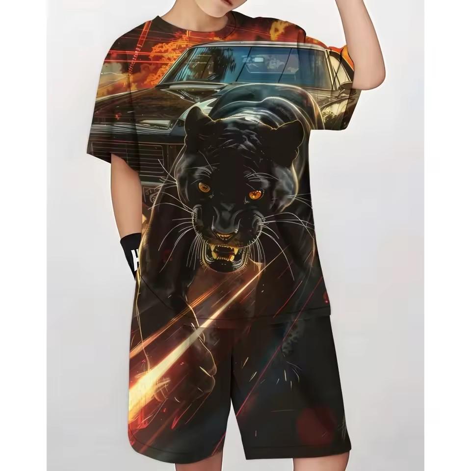 Summer men's T-shirt set, men's clothing T-shirt set, retro street style loose T-shirt short sleeved and shorts set, lightweight