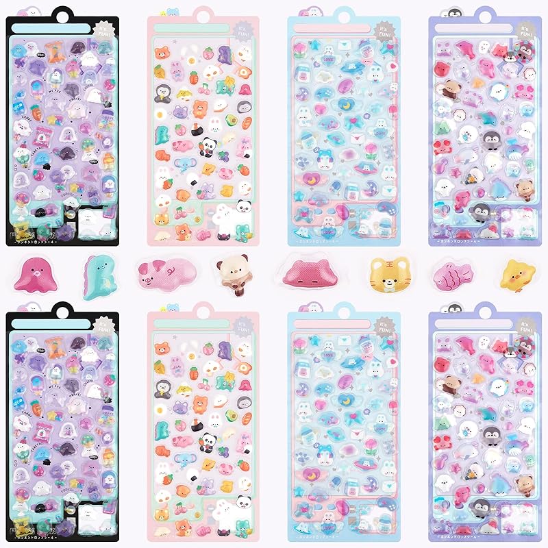 Fantasyon Cute Pukupuku Stickers, Set of 8, 3D Reward Stickers for Cell Phone Decoration, DIY, Waterproof, Sticky, for Planners, Crafts, Birthday