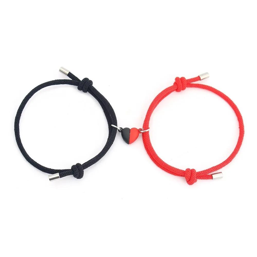 Set 2 Bucăți Brățări Magnetice pentru Cuplu Iubire Prietenie Petrecere Farmec Inimă Argintie Elegantă Cadou de Ziua Îndrăgostiților